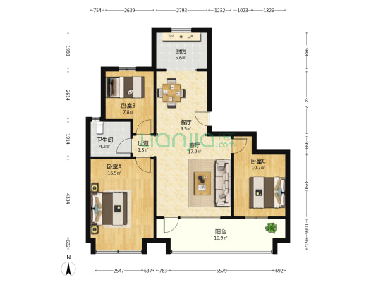 海信九麓府 3室2厅1卫 108平方