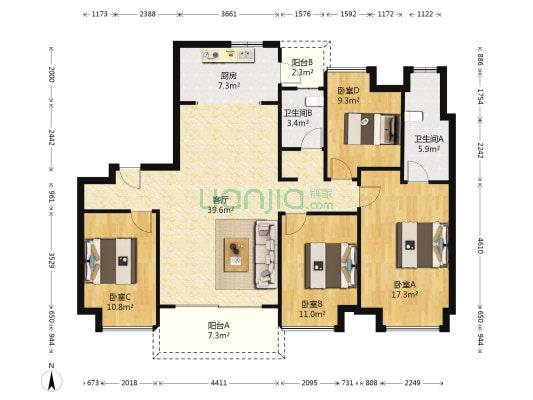 碧桂园1期花园里 4室1厅2卫 142平方