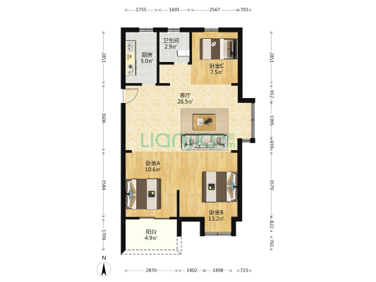 芳韵雅苑D区 3室1厅1卫 92平方