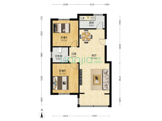 方家坡安置小区 2室1厅1卫 91平方