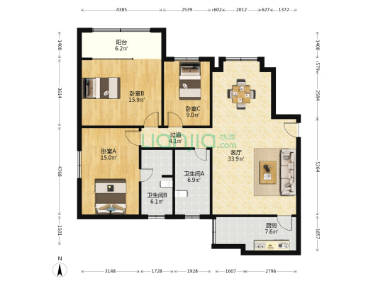 华宝大厦 3室1厅2卫 136平方