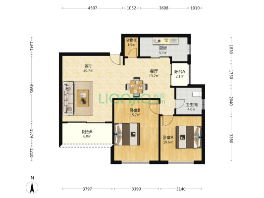 南馨公寓 2室2厅1卫 110平方