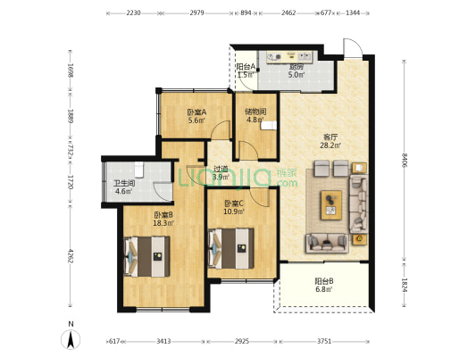 龙源华府 3室1厅1卫 101平方