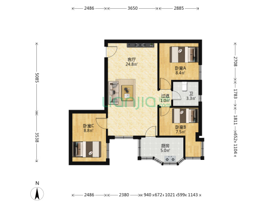 文塔西路 3室1厅1卫 60平方
