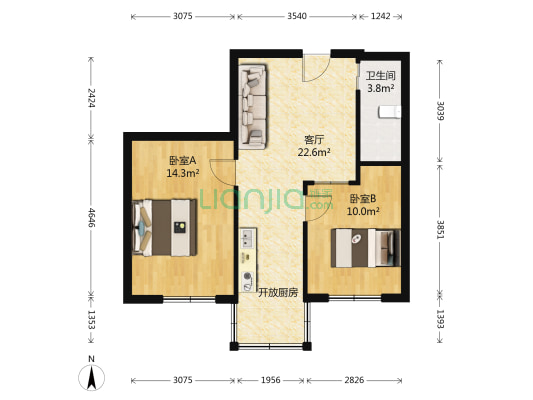 光明南苑 2室1厅1卫 75平方