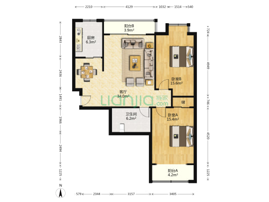 普利商务中心 2室1厅1卫 109平方
