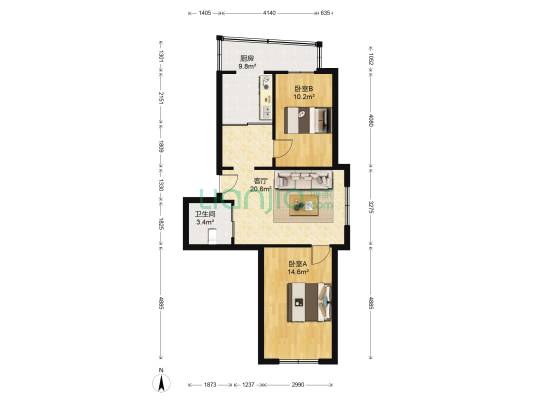 书香雅园 2室1厅1卫 80平方