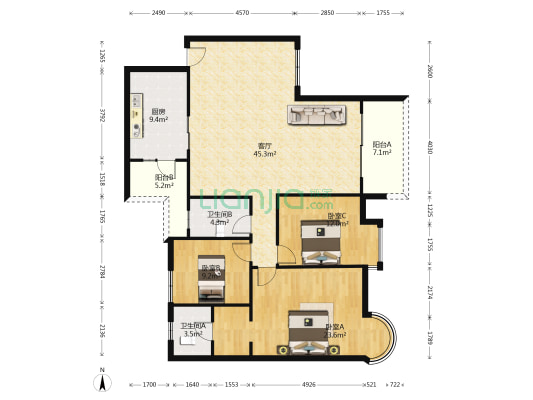 长虹蓝湾半岛 3室1厅2卫 138平方