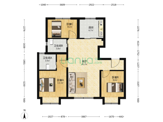 碧桂园和世界二期 3室1厅2卫 111平方