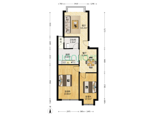 理想莲花苑 2室2厅1卫 71平方