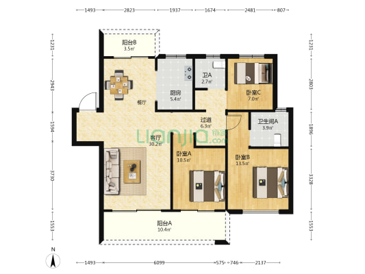 昆明融创文旅城归海花园北区 3室1厅2卫 124平方