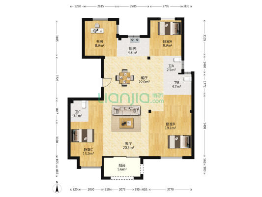维拉小镇悦山湖南区 4室2厅3卫 137平方