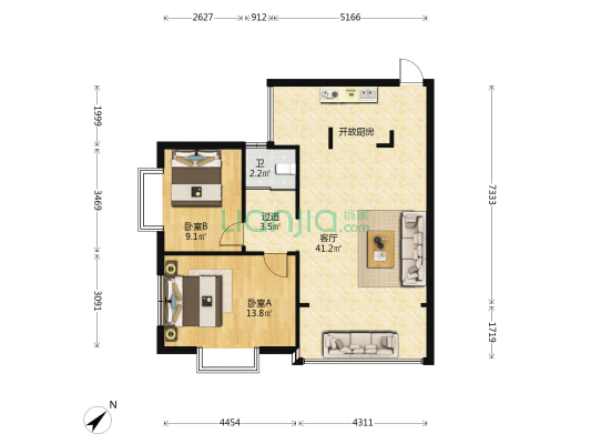 卓达热带雨林季风苑 2室1厅1卫 78平方