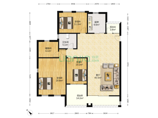 滨海水晶湾 3室1厅1卫 138平方