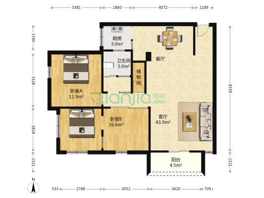 金桥花园玫瑰苑 2室1厅1卫 93平方