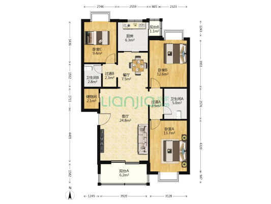 佳和园小区 3室2厅2卫 115平方