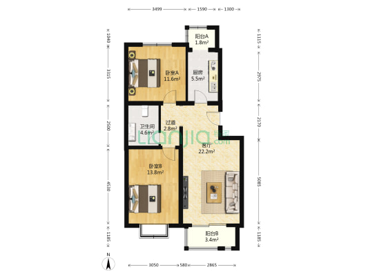 北潞馨家园 2室1厅1卫 88平方