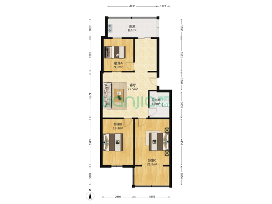 银晖小区 3室1厅1卫 93平方