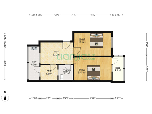 百花路35号 2室1厅1卫 71平方