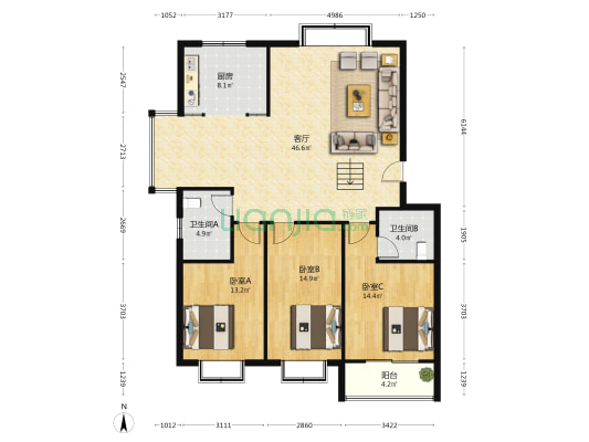 隆福名居 3室1厅2卫 131平方