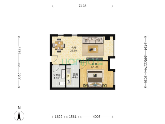 方大世纪城(锦芳园) 1室1厅1卫 59平方