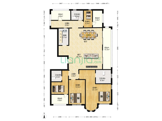 中海半岛华府 4室1厅3卫 165平方