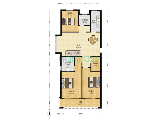 茗景华庭 4室1厅2卫 131平方