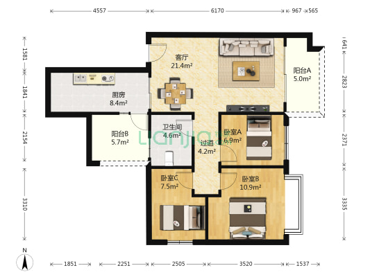 恒大世纪城四期北苑 3室1厅1卫 94平方