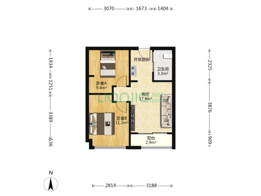 尚泽紫金公馆商住楼 2室1厅1卫 74平方