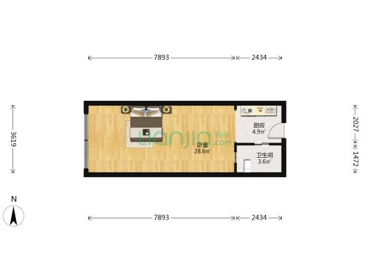 中山广场 1室0厅1卫 55平方