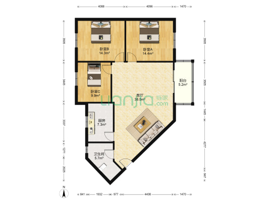 五台花园 3室1厅1卫 128平方