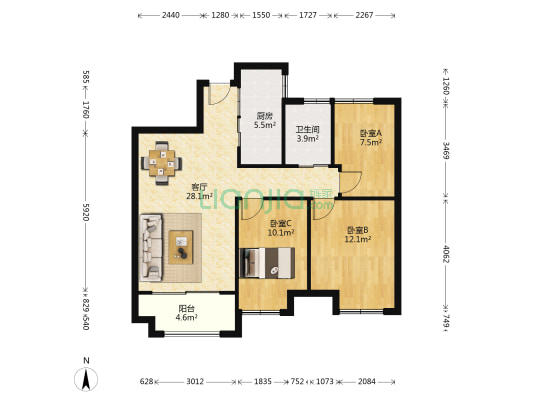中凯聚龙湾 3室1厅1卫 89平方