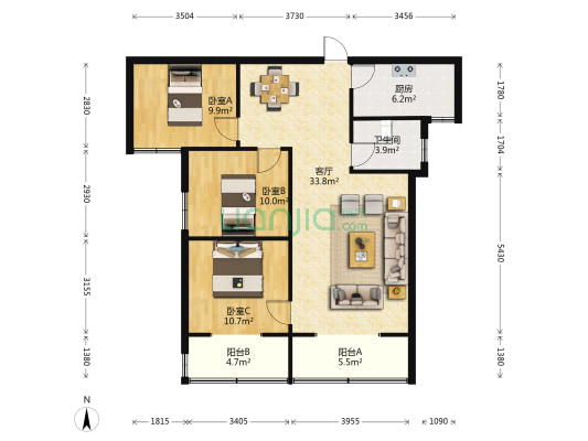 金水湾北区 3室1厅1卫 106平方