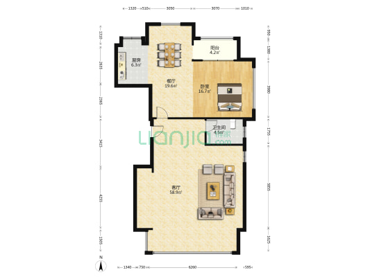 鸿鑫花苑 1室2厅1卫 138平方