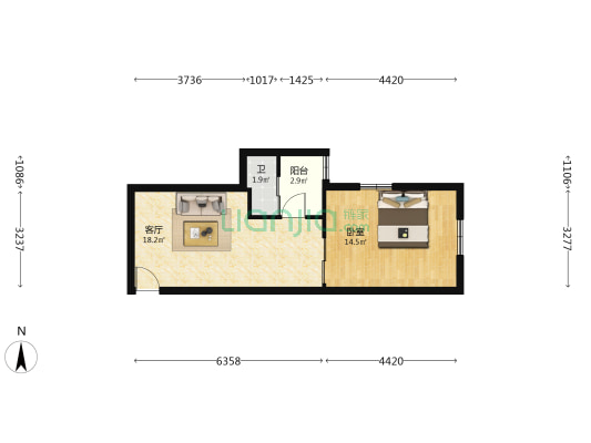 仲恺路 1室1厅1卫 46平方