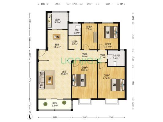 双馨苑 4室2厅2卫 145平方