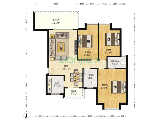 省政协大院宿舍区 3室1厅2卫 101平方