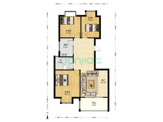 御景隆城 3室1厅1卫 109平方