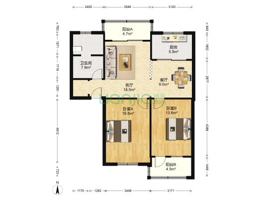 园艺小区 2室2厅1卫 96平方