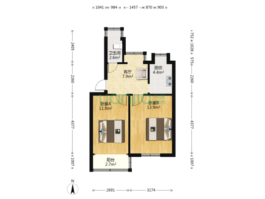 中建三局钢结构宿舍楼 2室1厅1卫 52平方