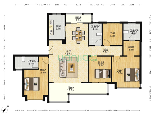 金科博翠湾 4室1厅3卫 153平方