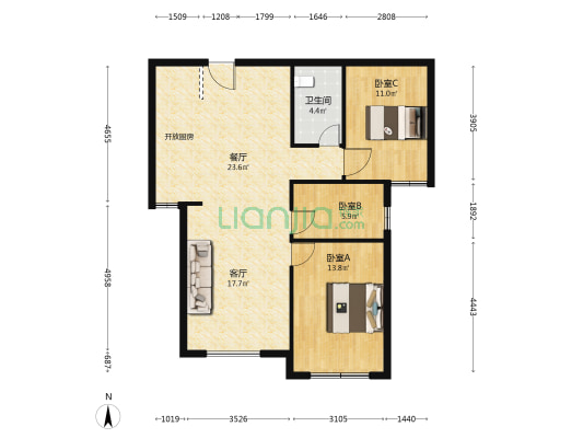 丽景蓝湾C区 3室2厅1卫 109平方