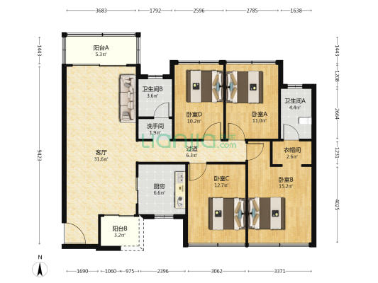 华润置地时代之城一期 4室1厅3卫 143平方