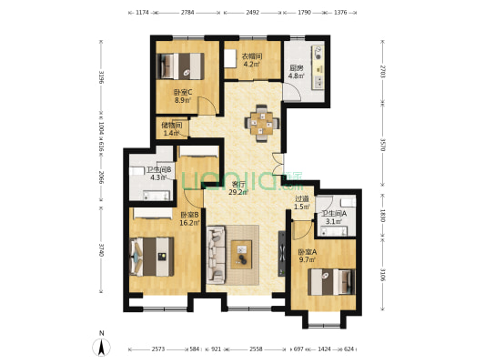 亦庄橡树湾北区 3室1厅2卫 123平方