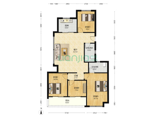 杭曜之城 4室1厅2卫 132平方