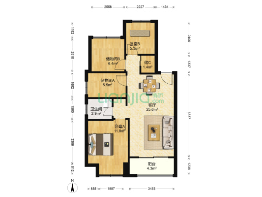 昆山玉澜花园一期 2室1厅1卫 86平方