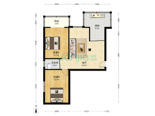 地矿局家属院(长胜街) 2室1厅1卫 73平方