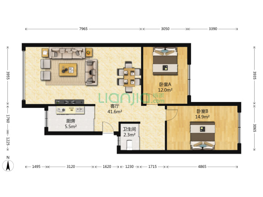 筑兴苑 2室1厅1卫 96平方