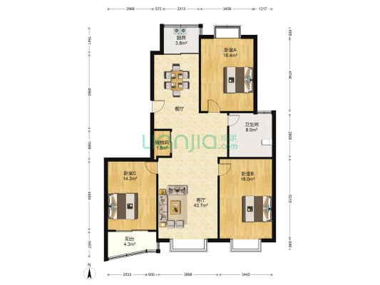 友谊家园 3室1厅1卫 133平方
