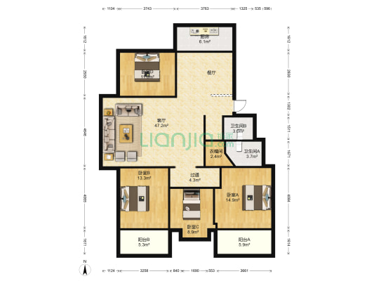 瑞城花园 4室1厅2卫 145平方